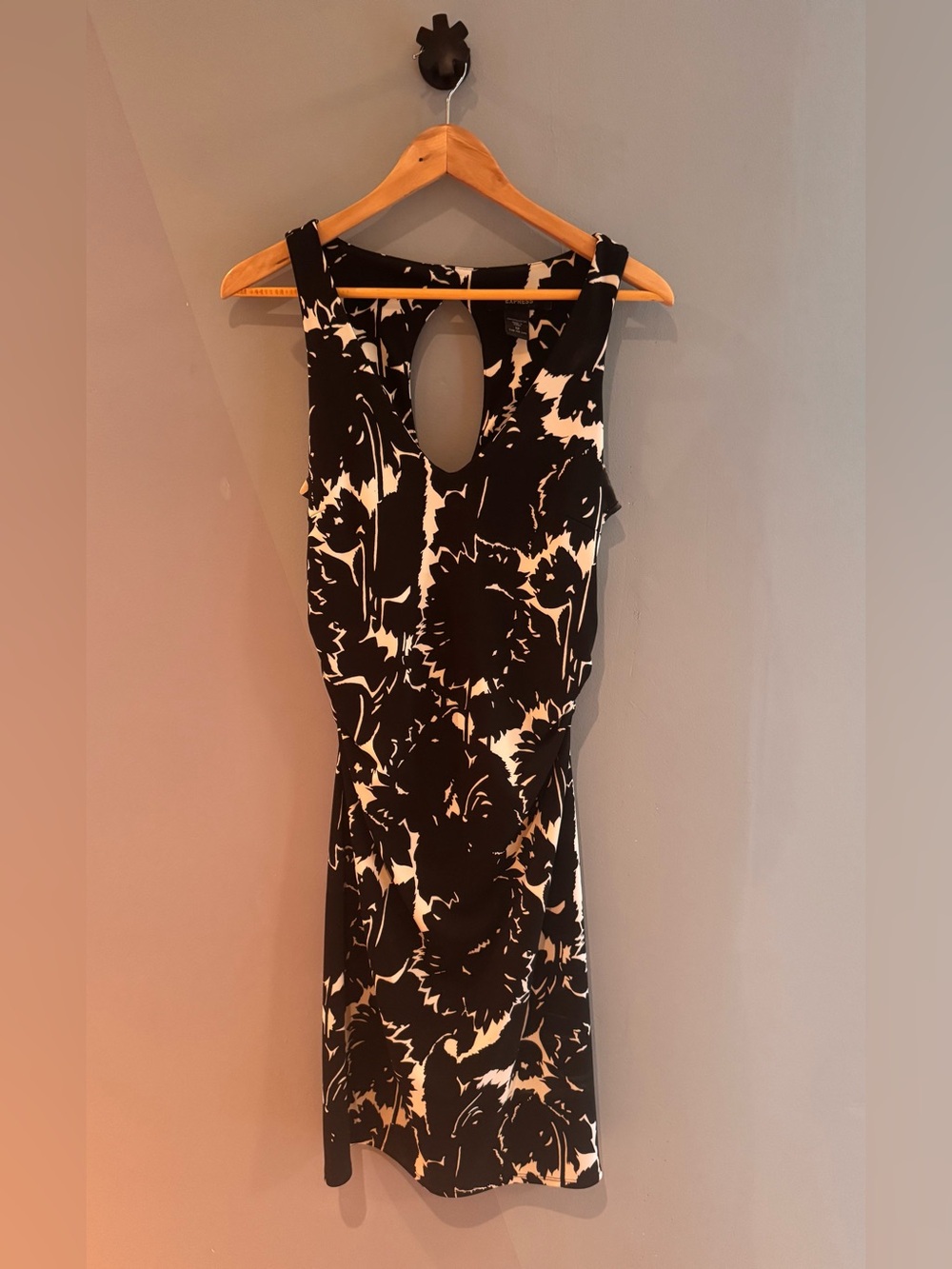 Express Black and White Backless Floral Midi Dress